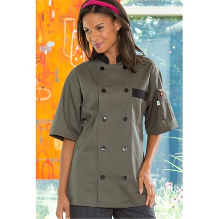 Charlotte Madison Bristol Short Sleeve Chef Coat, Olive, Small CH141303